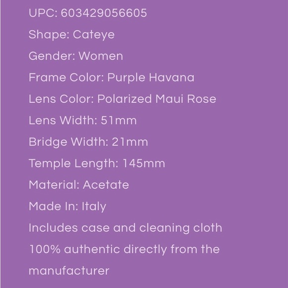 Never Worn Maui Jim Rose Capri Purple Havana Sunnies With Trifold Case No Cloth - Picture 2 of 10